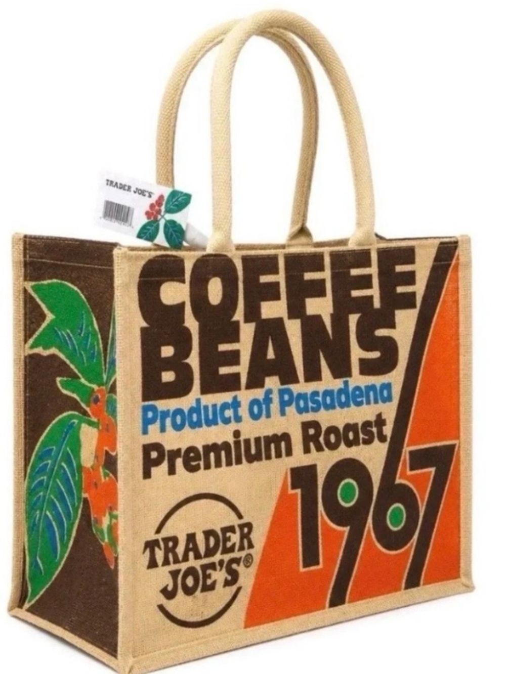 Trader Joe's Large Jute Pasadena Coffee Beans Tote NWT - Picture 1 of 7